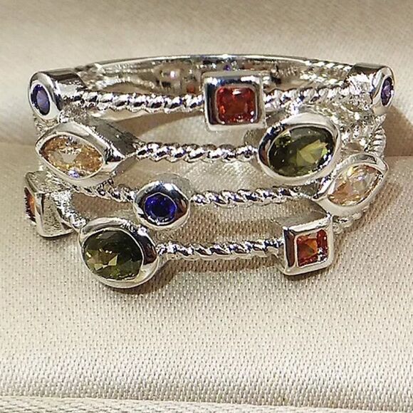 💎135💎 Women's 925 Sterling Silver Multicolor Gemstone Ring @KindLuxuries - Picture 3 of 11